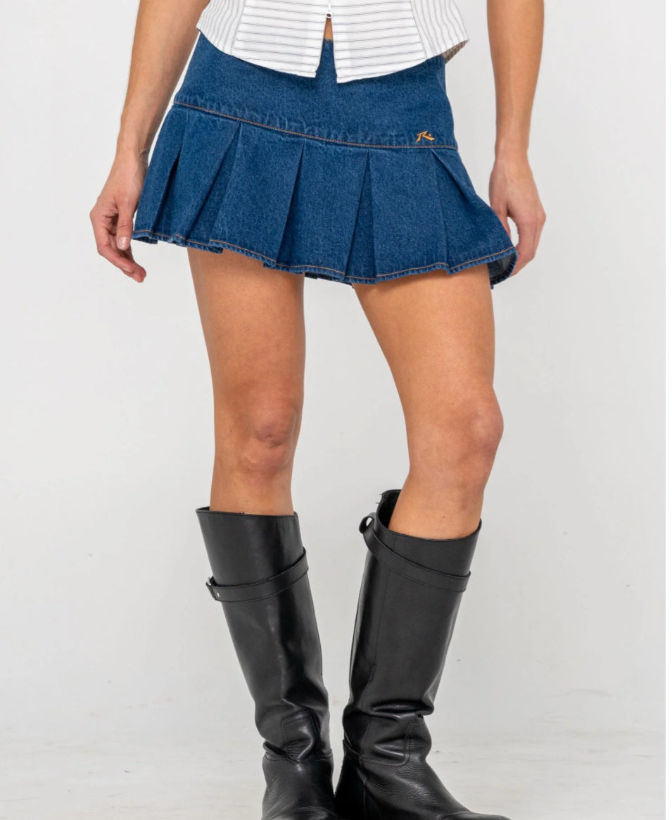 Rusty Poppy Pleated Denim Mini Skirt
