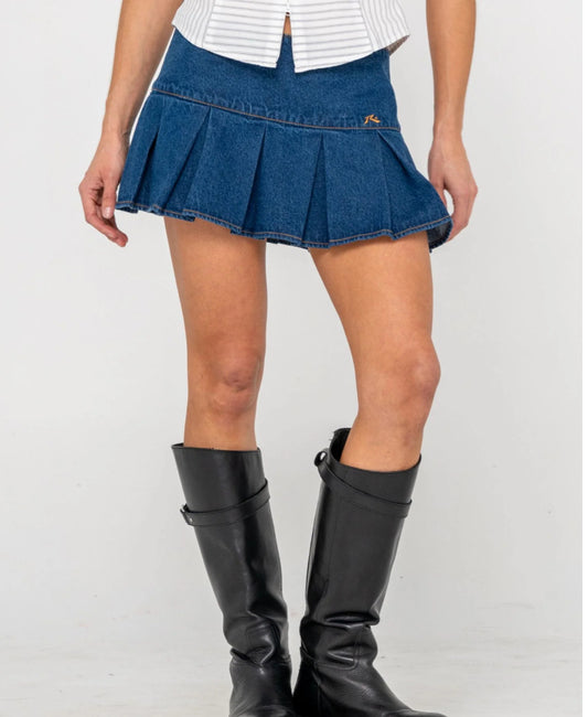 Rusty Poppy Pleated Denim Mini Skirt