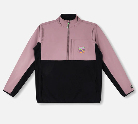 RIVVIA POP REPEAT 1/2 ZIP POLAR FLEECE : BLACK PALE PLUM