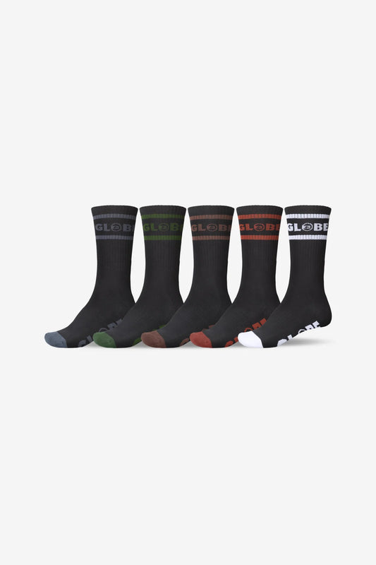 GLOBE TILT HI CREW SOCK 5 PACK BLACK/ASSORTED