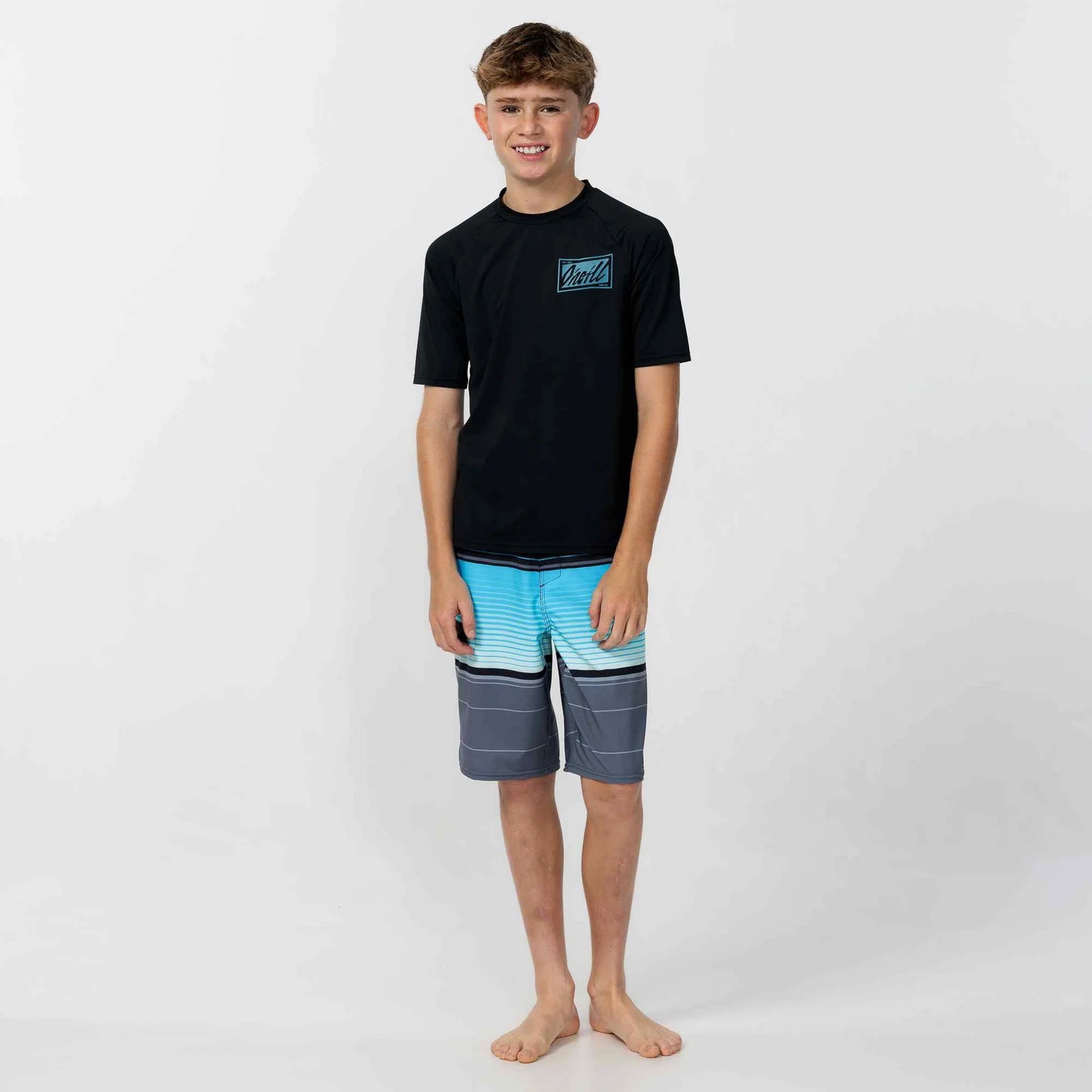O’NEILL BOY'S LENNOX STRIPE 18 BOARDSHORTS - BLACK