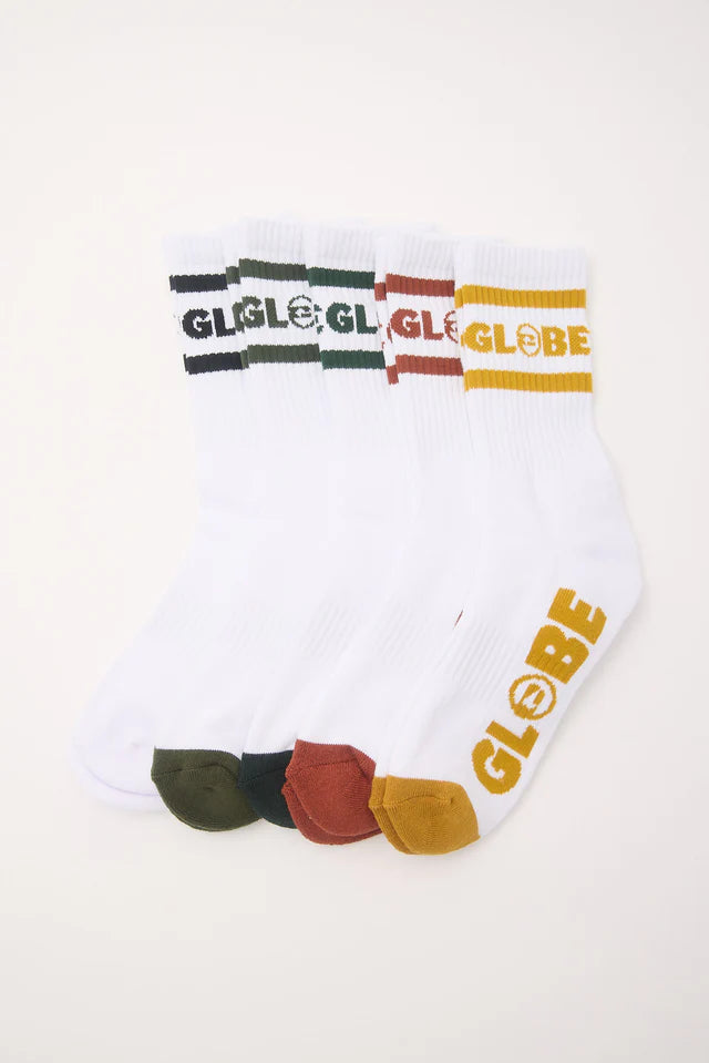 GLOBE TILT HI CREW SOCK 5 PACK WHITE/ASSORTED