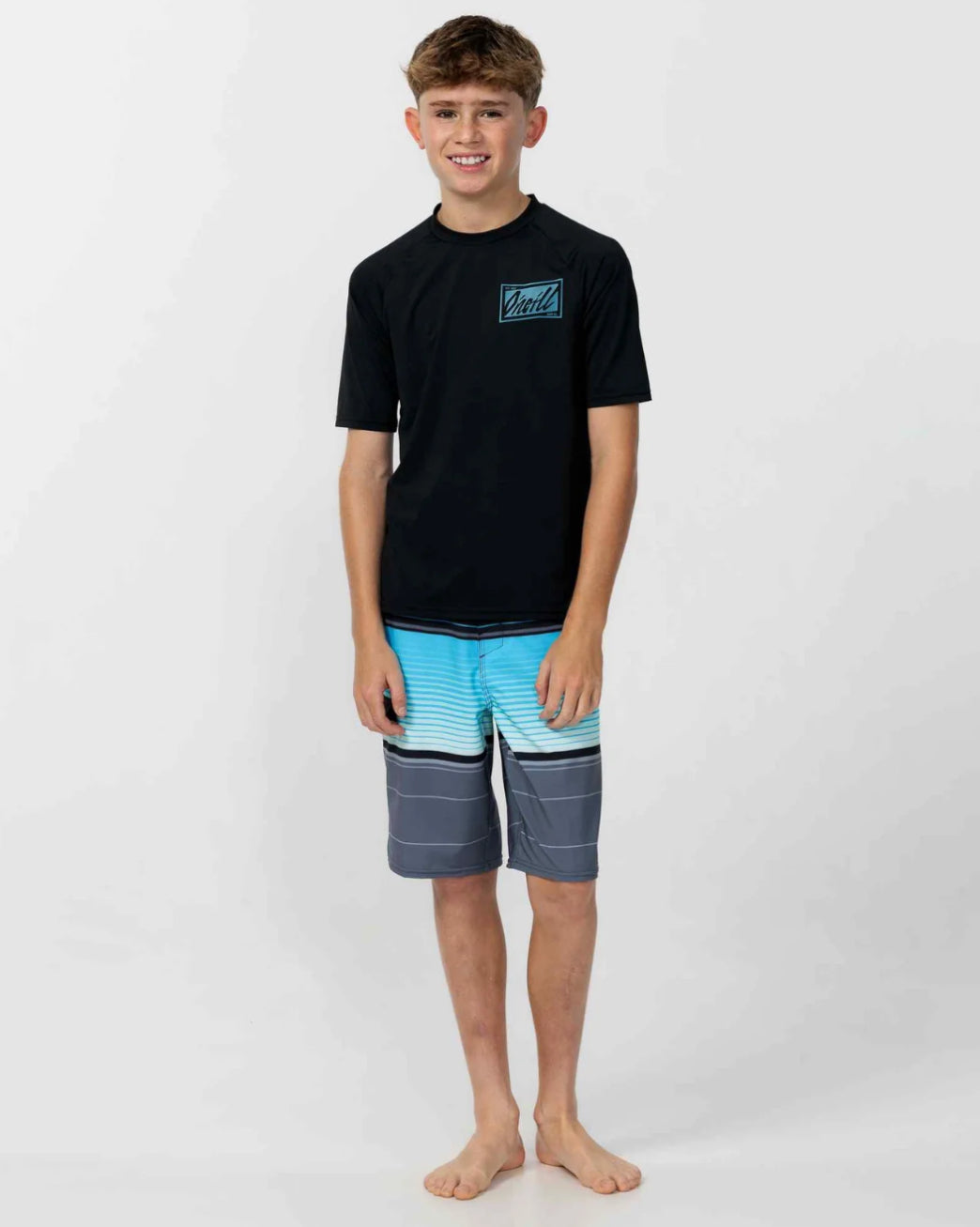 O’NEILL BOY'S LENNOX STRIPE 18 BOARDSHORTS - BLACK - essential surf and skate