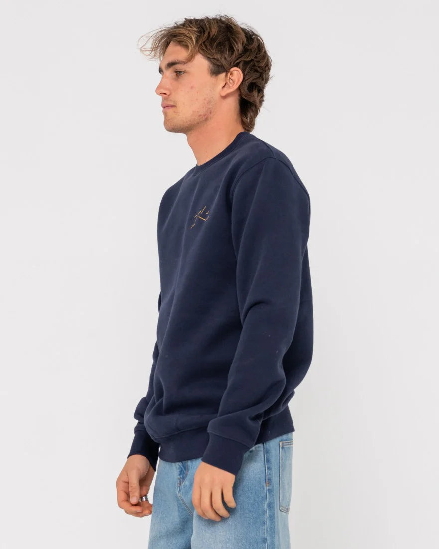 Rusty One Hit Shadow Crew Fleece Navy / Gold