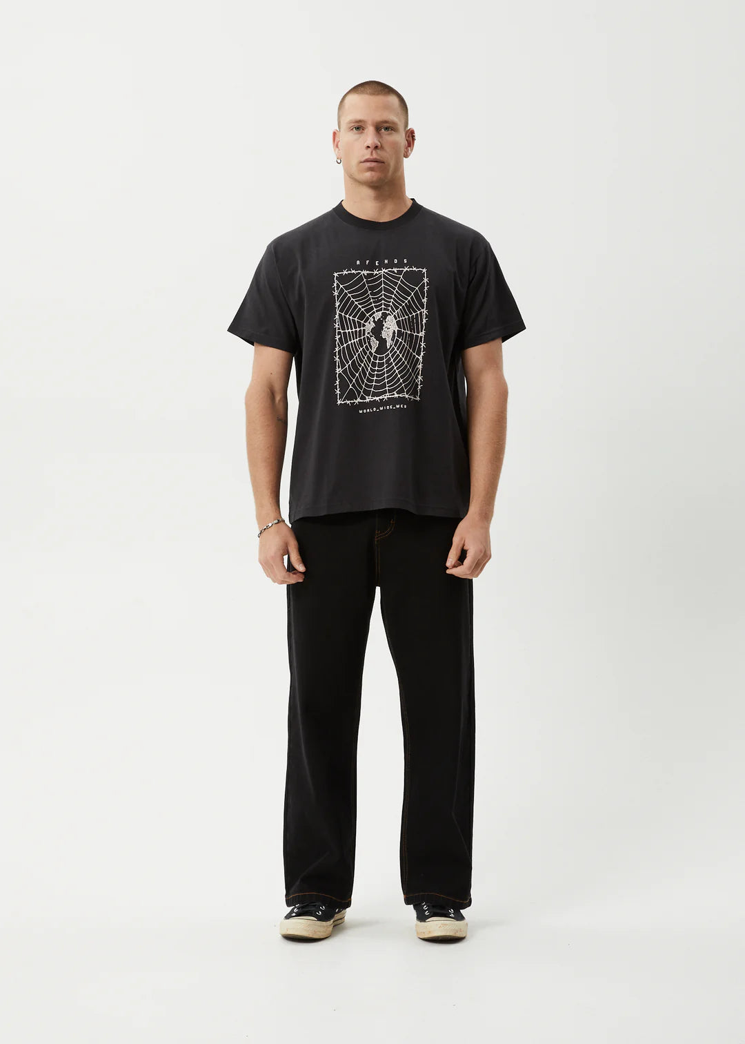 AFENDS World Wide Boxy Tee Recycled Stone Black