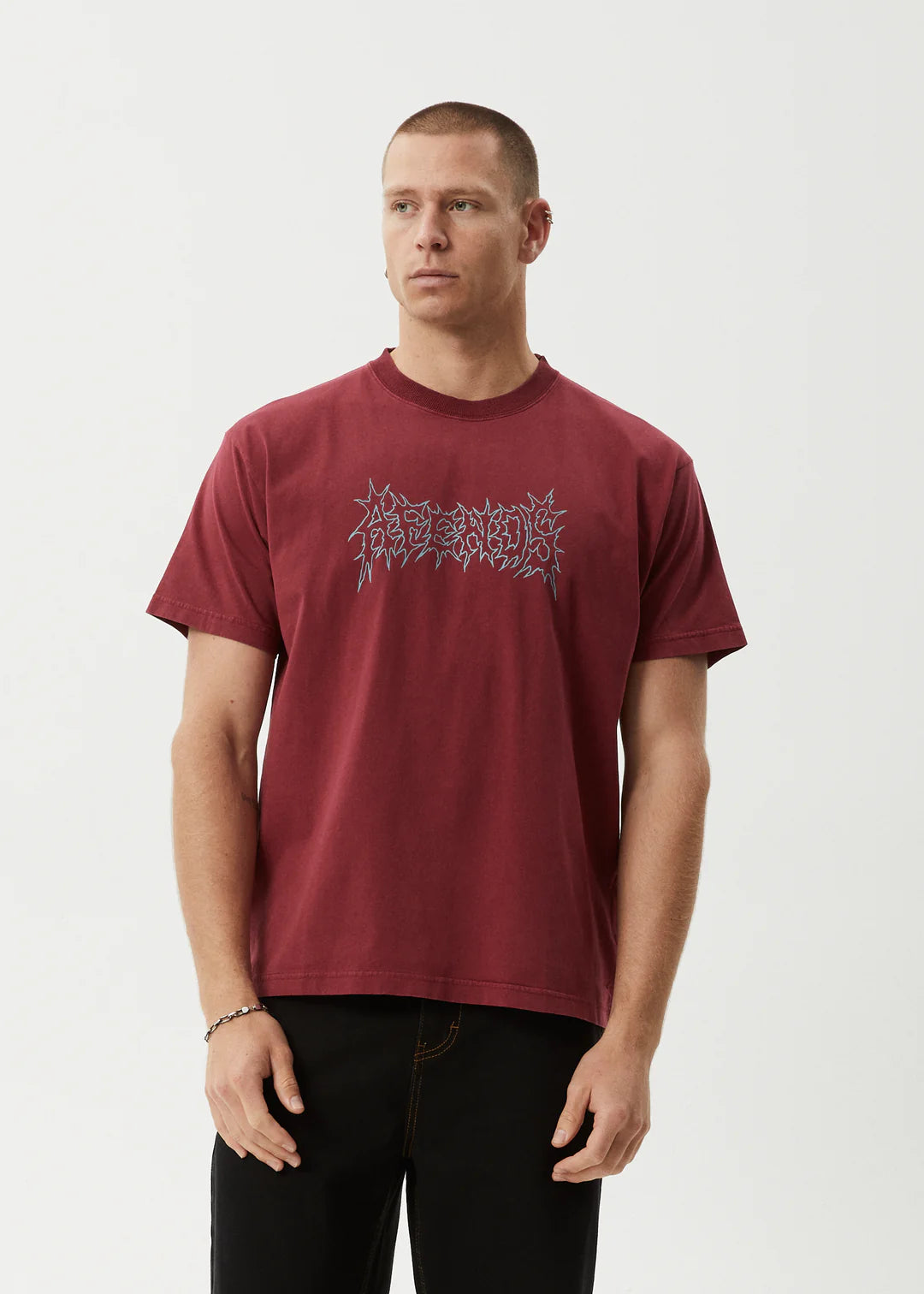 AFENDS Mental Boxy Tee Recycled Washed Burgundy