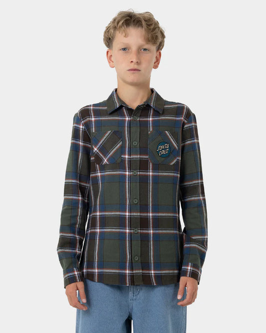 Santa Cruz Shred Boys Long Sleeve Button Up Shirt Moss