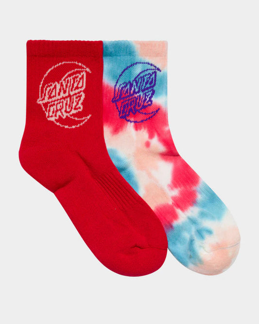 Santa Cruz Moon Dot Outline Girls Mid Sock (2 Pack) Turquoise Tdye-rose