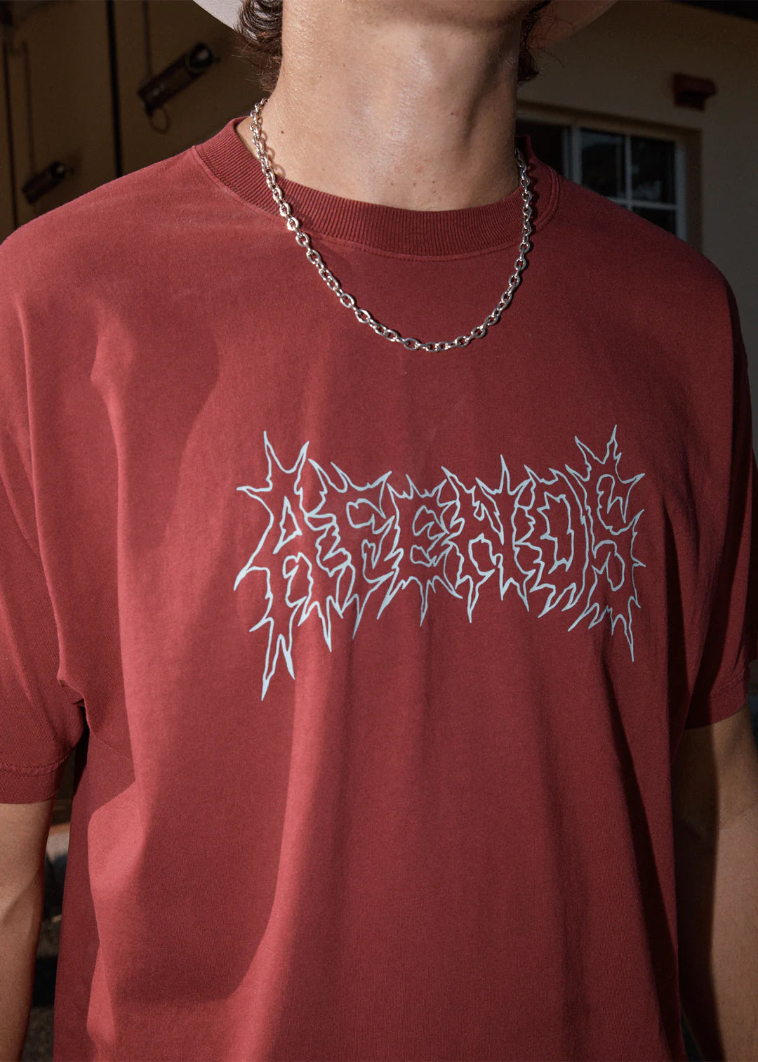 AFENDS Mental Boxy Tee Recycled Washed Burgundy