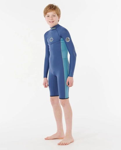 RIP CURL DAWN PATROL SHORT SLEEVE 2MM BACK ZIP SPRING SUIT WETSUIT - LIGHT NAVY