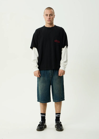 AFENDS DROP ZONE - LAYERED WAFFLE BOXY TEE