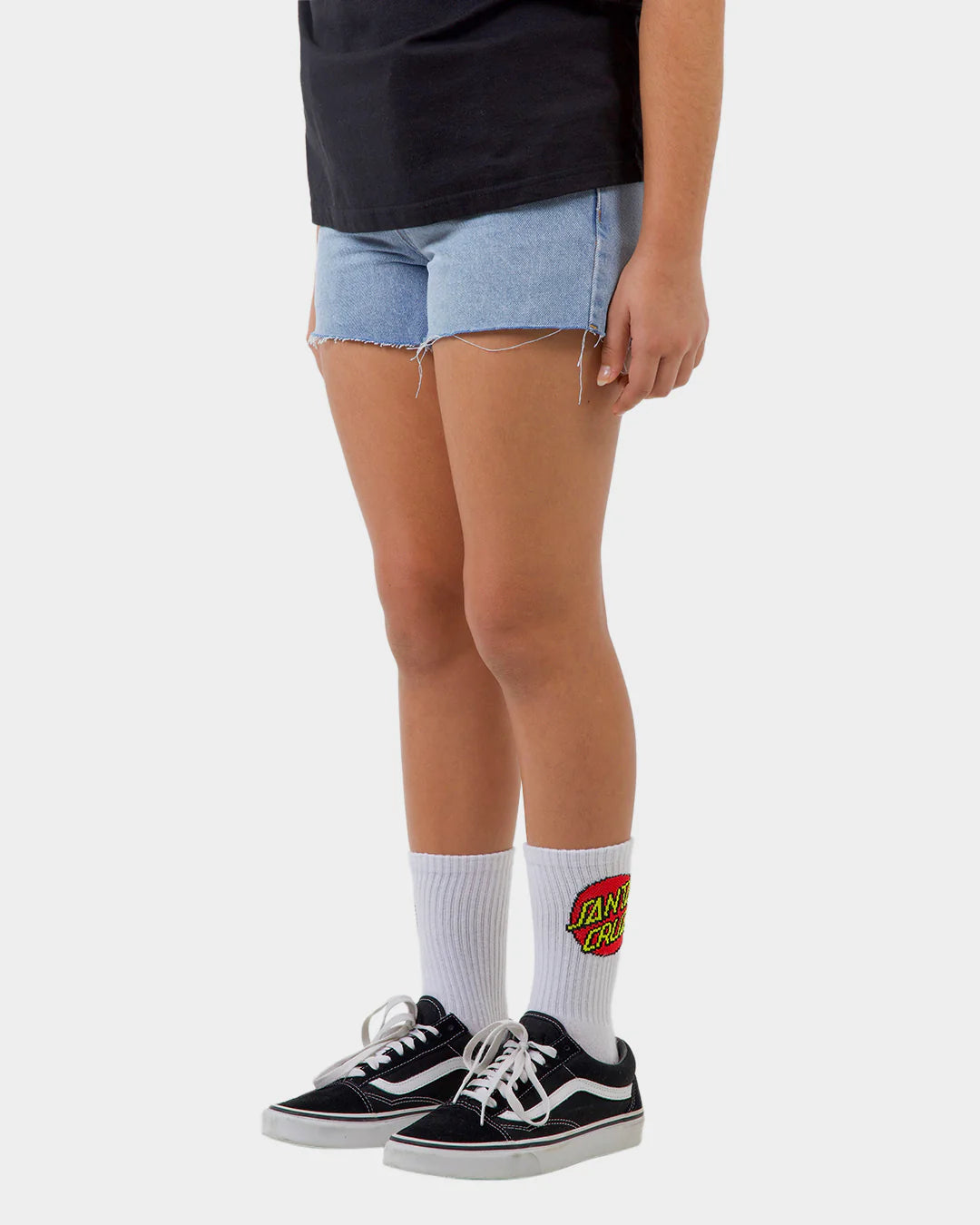 Santa Cruz MFG Dot Retro Girls Denim Shorts Light Indigo - essential surf and skate