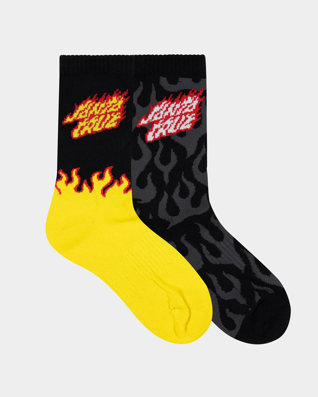 Santa Cruz Flaming Stack Boys Crew Socks 2 Pack Yellow-black
