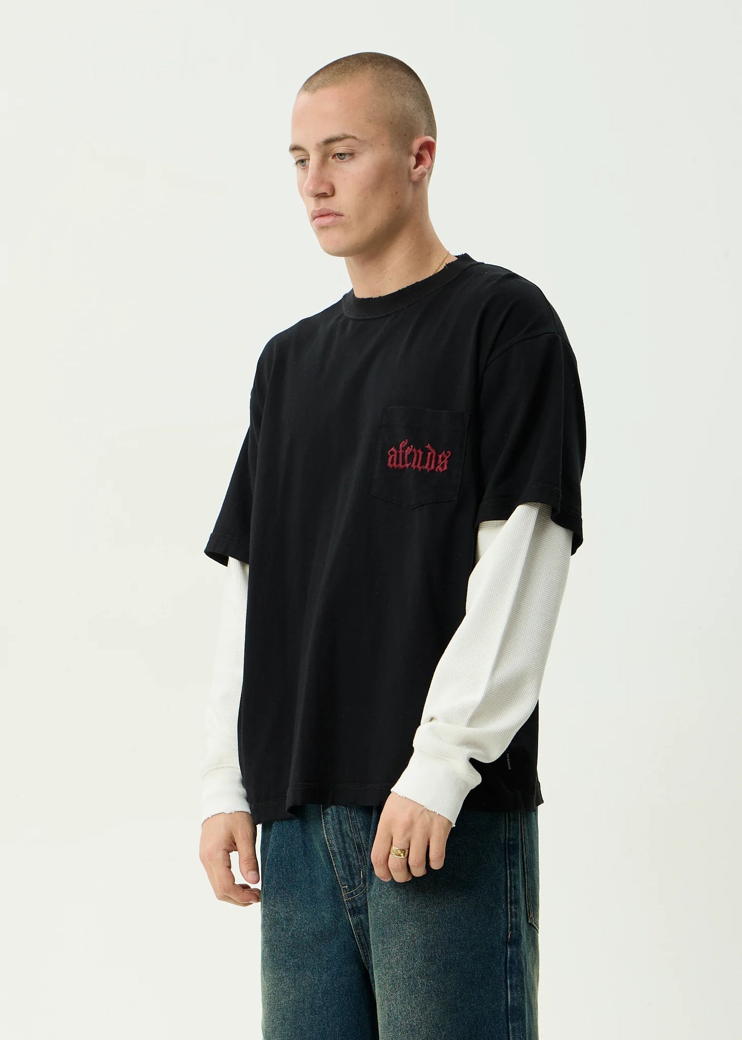 AFENDS DROP ZONE - LAYERED WAFFLE BOXY TEE