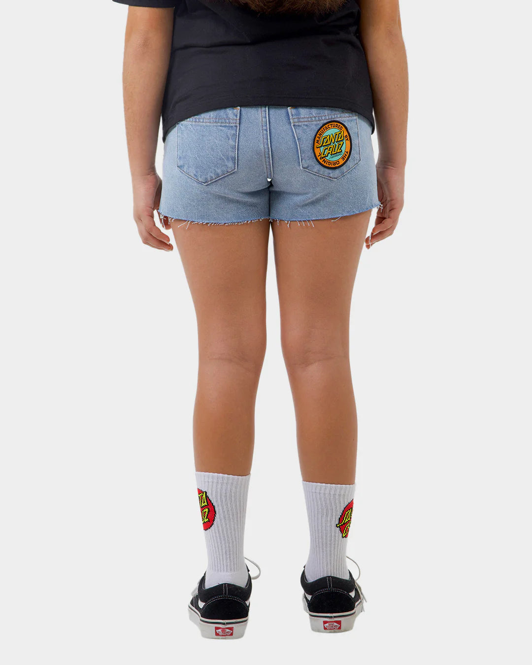 Santa Cruz MFG Dot Retro Girls Denim Shorts Light Indigo - essential surf and skate