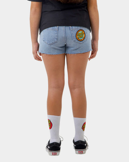 Santa Cruz MFG Dot Retro Girls Denim Shorts Light Indigo - essential surf and skate