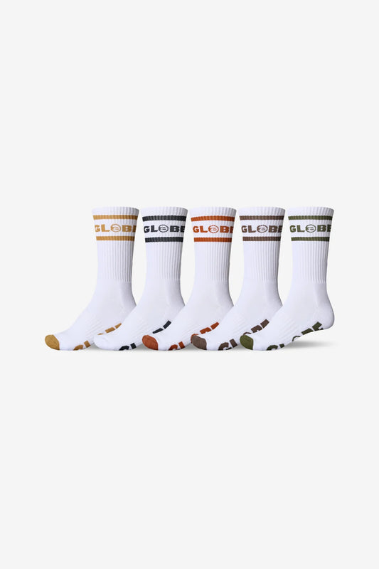 GLOBE TILT HI CREW SOCK 5 PACK WHITE/ASSORTED