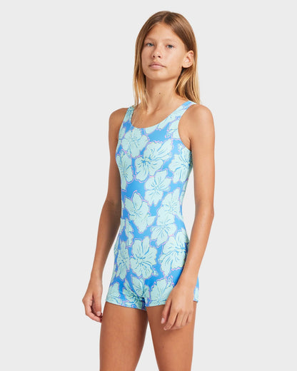 Billabong Girls 6-14 Happy Hibiscus Retro Surf Bodysuit One Piece Swimsuit