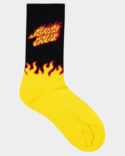 Santa Cruz Flaming Stack Boys Crew Socks 2 Pack Yellow-black