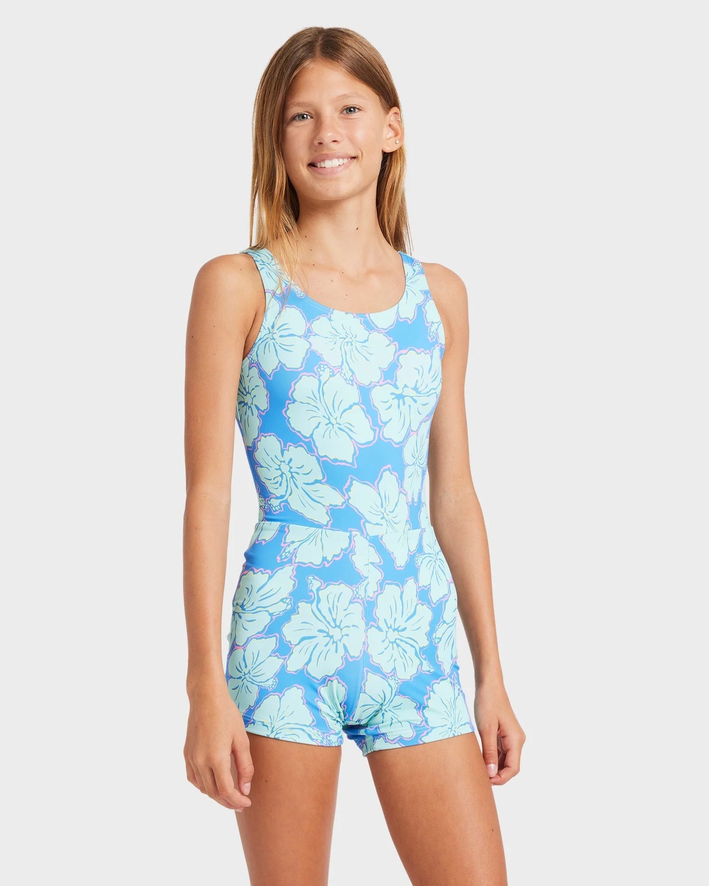 Billabong Girls 6-14 Happy Hibiscus Retro Surf Bodysuit One Piece Swimsuit