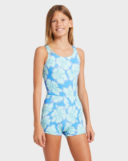 Billabong Girls 6-14 Happy Hibiscus Retro Surf Bodysuit One Piece Swimsuit