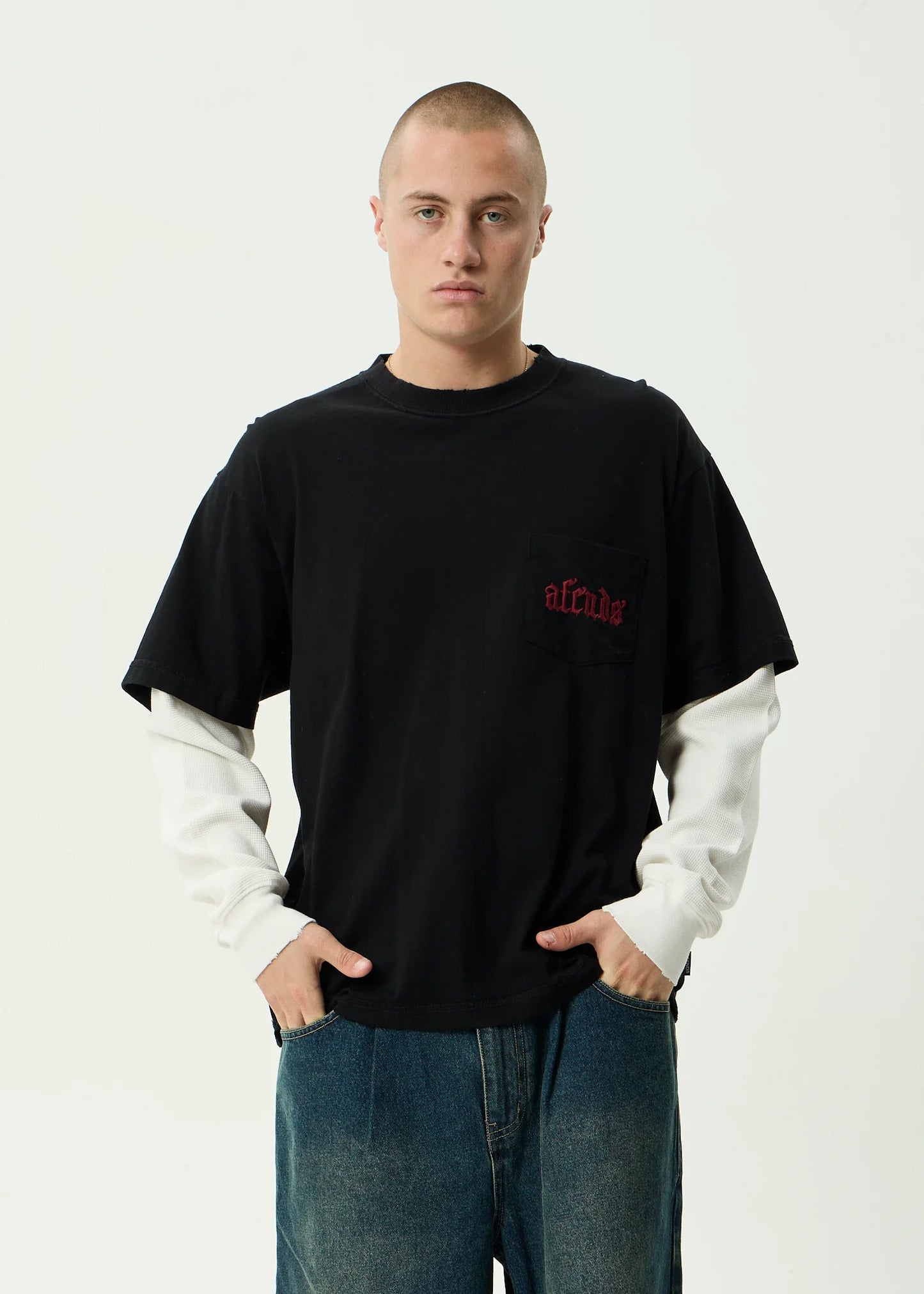 AFENDS DROP ZONE - LAYERED WAFFLE BOXY TEE