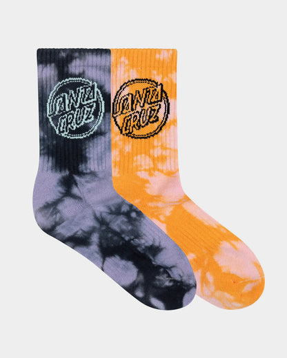 Santa Cruz Contra Dot Mono Girls Crew Socks 2 Pack Lavender Tdye-orange Tdye
