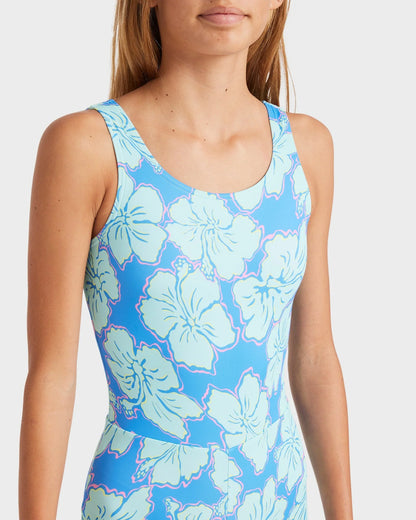 Billabong Girls 6-14 Happy Hibiscus Retro Surf Bodysuit One Piece Swimsuit