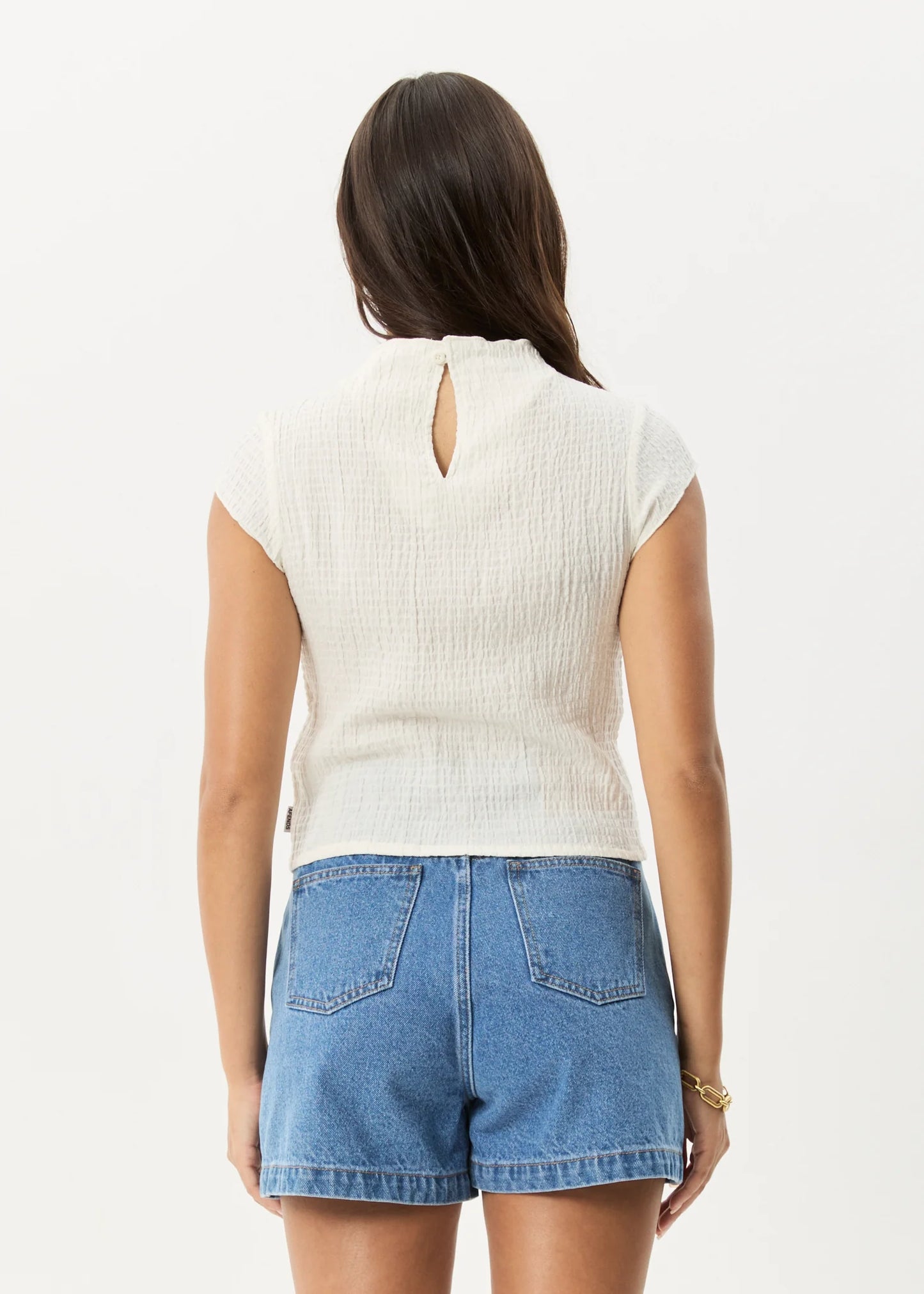AFENDS FOCUS - SEERSUCKER MOCK NECK TOP