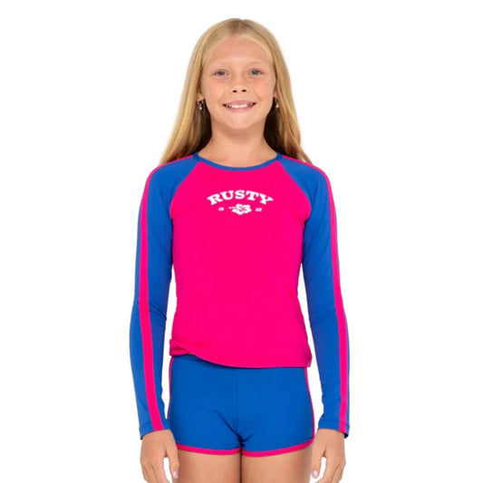 Rusty Contrast Rashie And Shorts Set Girls - essential surf and skate