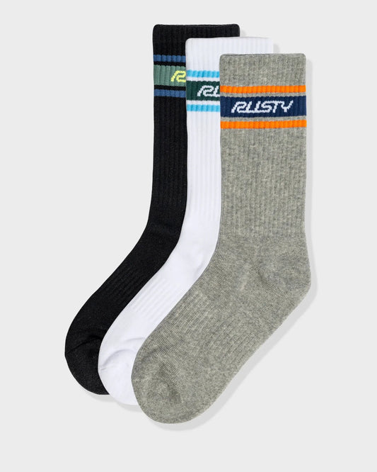 Rusty Pit Crew Mid Calf 3-sock Pack - essential surf and skate