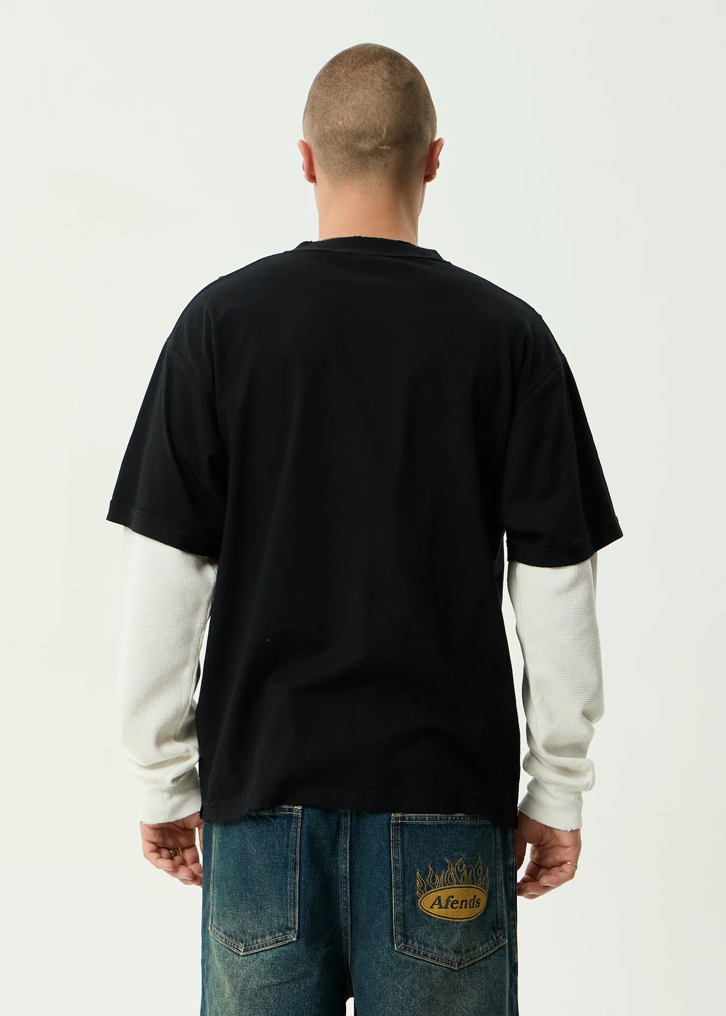 AFENDS DROP ZONE - LAYERED WAFFLE BOXY TEE