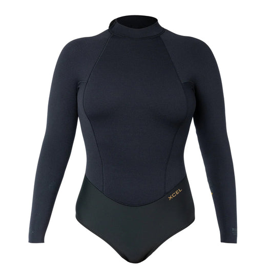 XCEL WOMENS COMP + BACK ZIP 1.5MM L/S CHEEKY CUT SPRINGSUIT - essential surf and skate