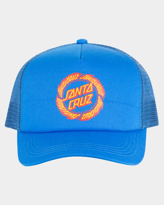 Santa Cruz Flame Ringed Dot Boys Trucker Cap Blue