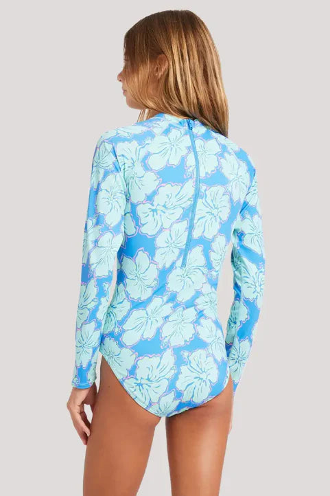 Billabong Girls 6-14 Happy Hibiscus Long Sleeve Bodysuit Rash Vest