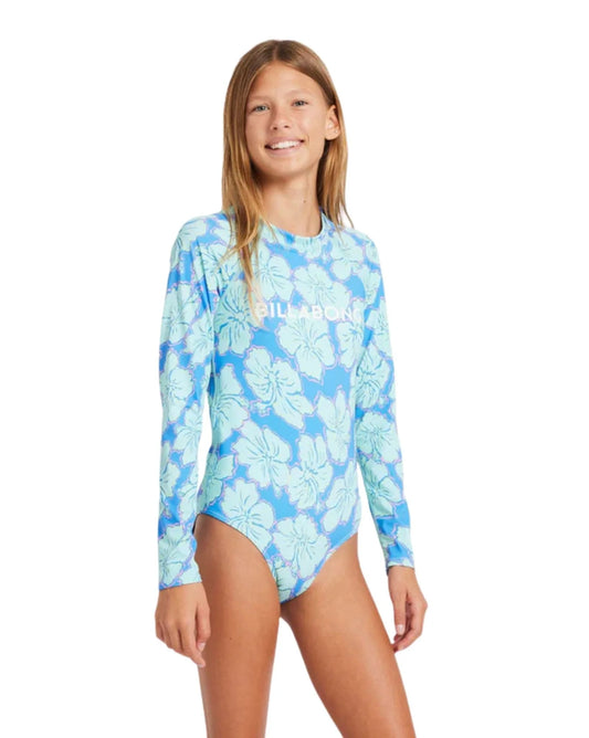 Billabong Girls 6-14 Happy Hibiscus Long Sleeve Bodysuit Rash Vest