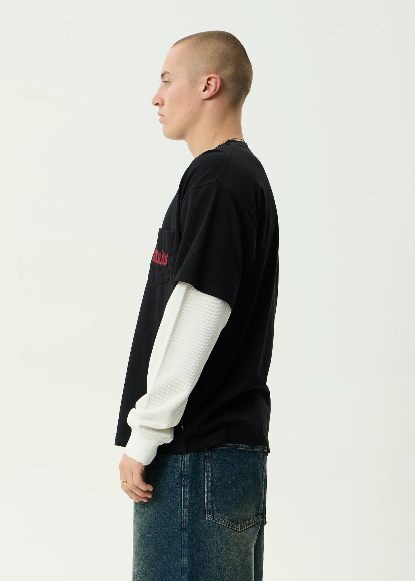 AFENDS DROP ZONE - LAYERED WAFFLE BOXY TEE