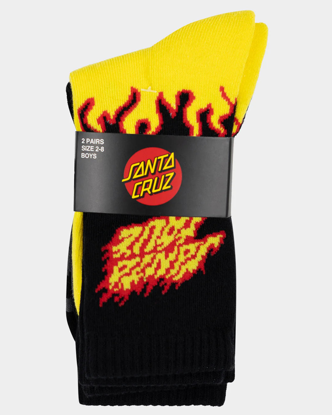Santa Cruz Flaming Stack Boys Crew Socks 2 Pack Yellow-black