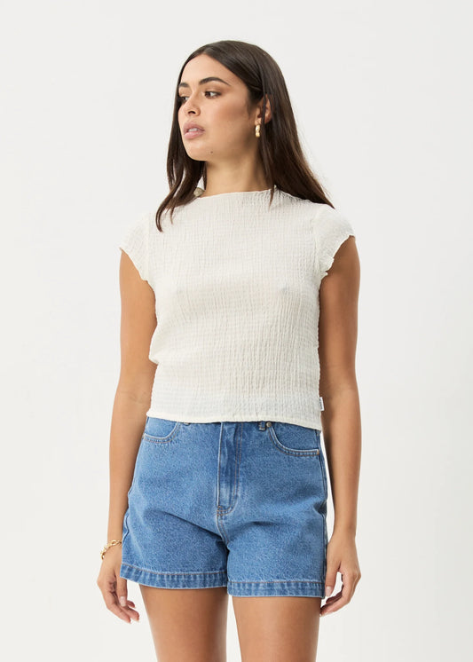 AFENDS FOCUS - SEERSUCKER MOCK NECK TOP