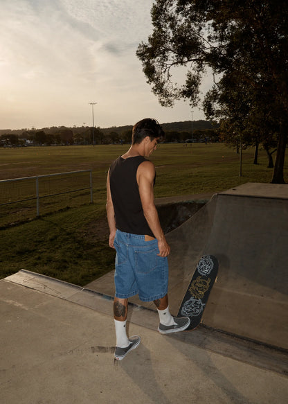 AFENDS LIL C - DENIM BAGGY SHORT 22"