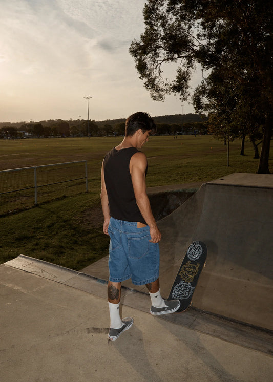 AFENDS LIL C - DENIM BAGGY SHORT 22"