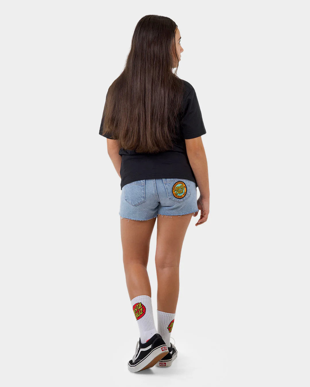 Santa Cruz MFG Dot Retro Girls Denim Shorts Light Indigo - essential surf and skate