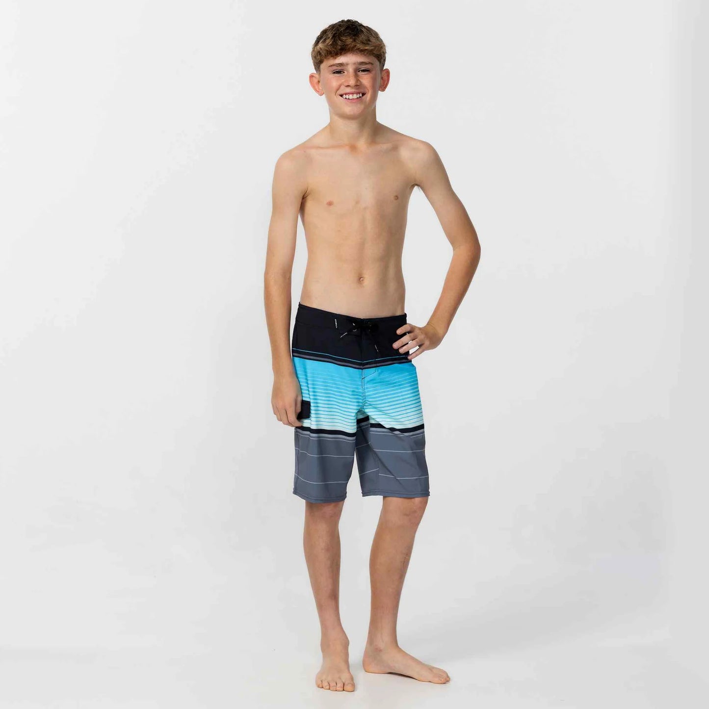 O’NEILL BOY'S LENNOX STRIPE 18 BOARDSHORTS - BLACK - essential surf and skate