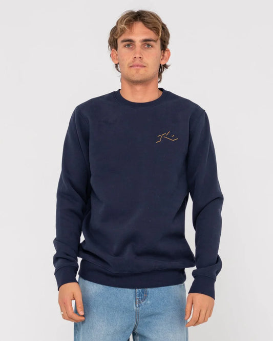 Rusty One Hit Shadow Crew Fleece Navy / Gold