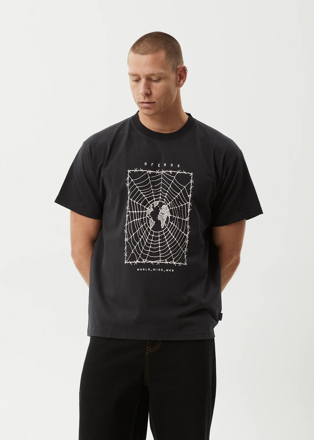 AFENDS World Wide Boxy Tee Recycled Stone Black